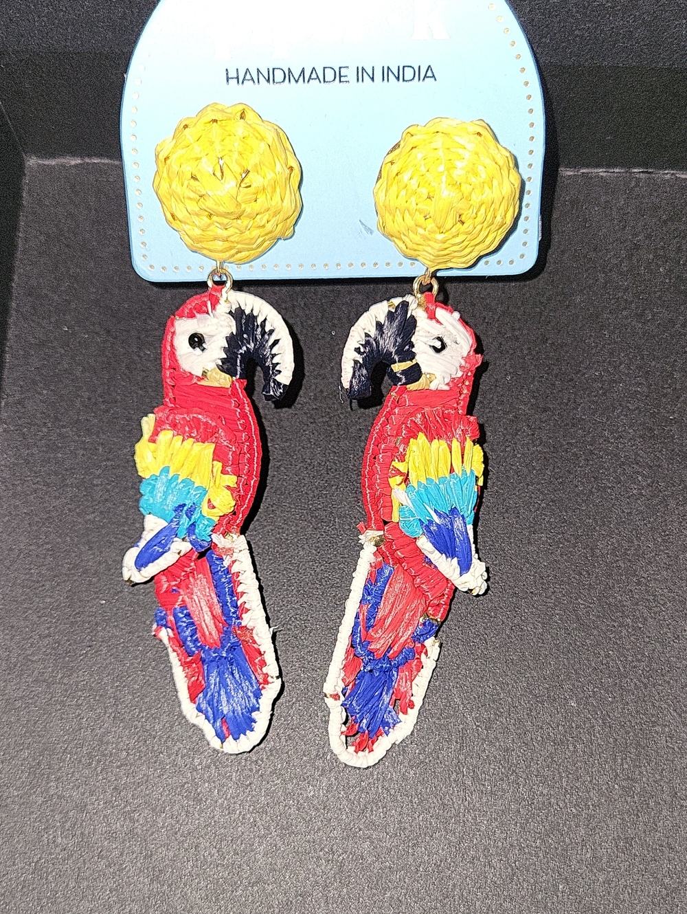 Piper K Handmade Parrot Drop Earrings - Red, Blue, Yellow TL